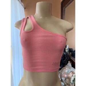Snipes Womens One Shoulder Ribbed Crop Top Pink Cutout Streetwear‎ XS